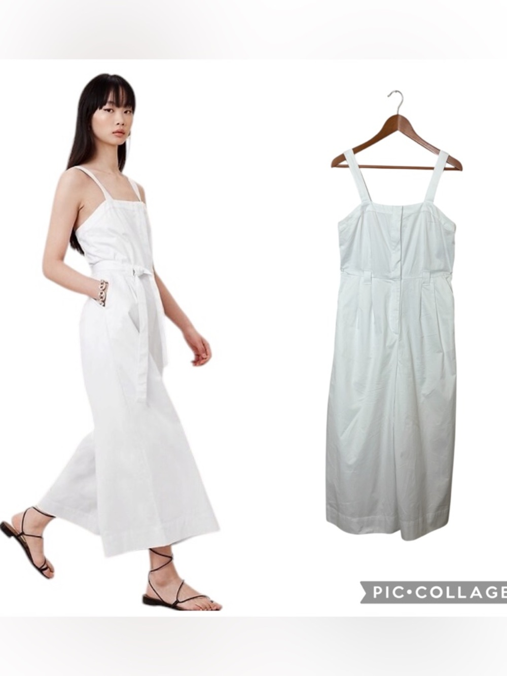 Banana Republic White Sleeveless Cotton Wideleg Cotton blend Jumpsuit Size 8 - Picture 2 of 16